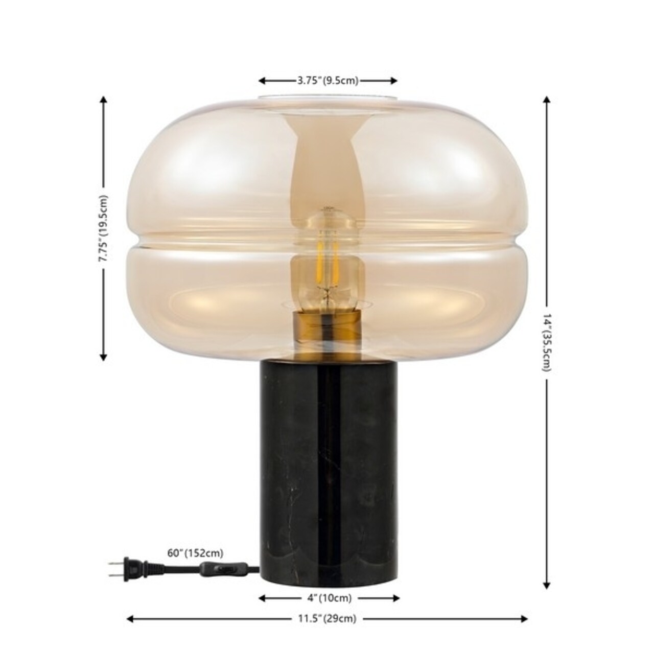 Safavieh Table Lamp Collection Runa 14 Inch Table Lamp Amber / Black Marble